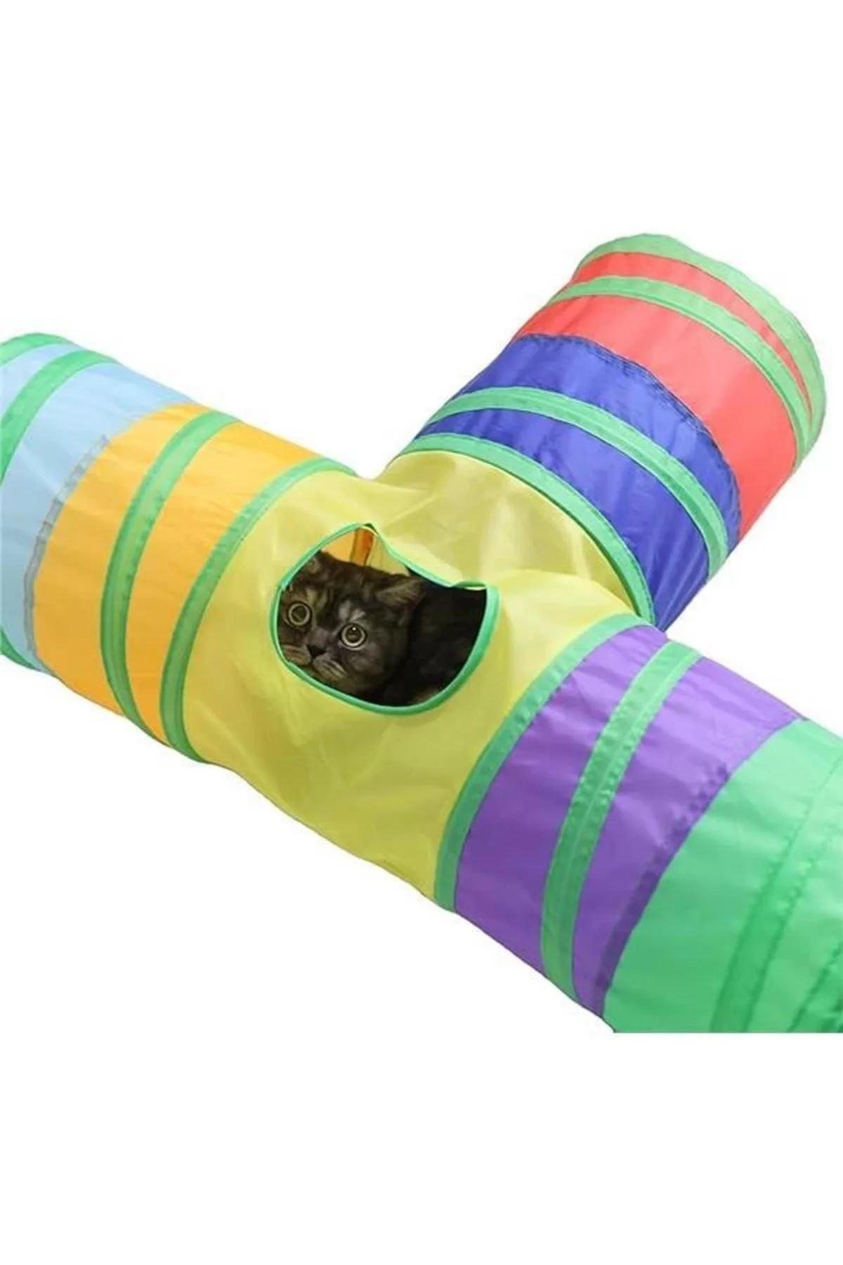 Gökkuşağı Renkli Katlanır Kedi ve Köpek Oyun Tüneli, Uzun Eğlenceli Evcil Hayvan Oyuncak