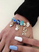 Tükkan Accessories Gold 9 Charmli Çelik Bileklik Mavi Detay Kuğu Tektaşli Yildiz Lov