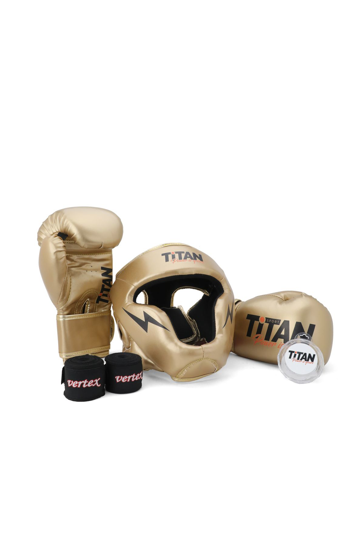 Titan Sport Gold (Altin) Serisi Özel Takim Set ,  Boks Kaski, Boks Eldiveni, 