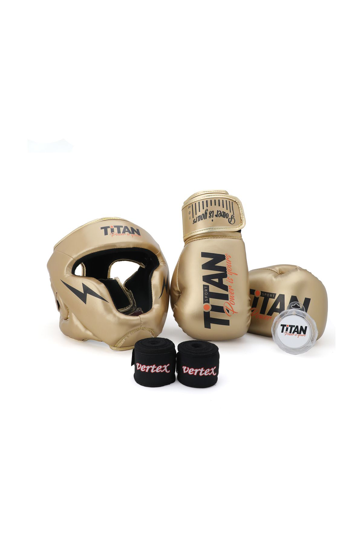 Titan Sport Gold (Altin) Serisi Özel Takim Set ,  Boks Kaski, Boks Eldiveni, 