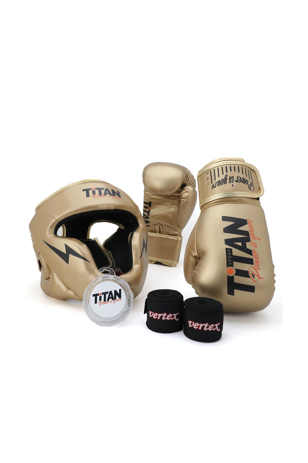 Titan Sport Gold (Altin) Serisi Özel Takim Set ,  Boks Kaski, Boks Eldiveni, 