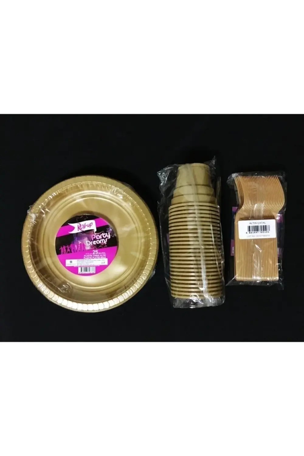Gold Altın Tabak Bardak Çatal Set Plastik 25 Kişilik Tg-869560-1