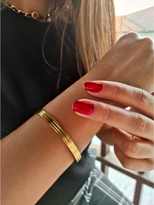 Tükkan Accessories Gold Çelik Kelepçe 3 Çizgili Zarif Sade Kelepçe-Keztçbi72