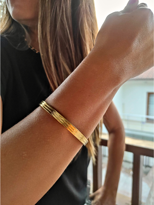 Tükkan Accessories Gold Çelik Kelepçe 3 Çizgili Zarif Sade Kelepçe-Keztçbi72