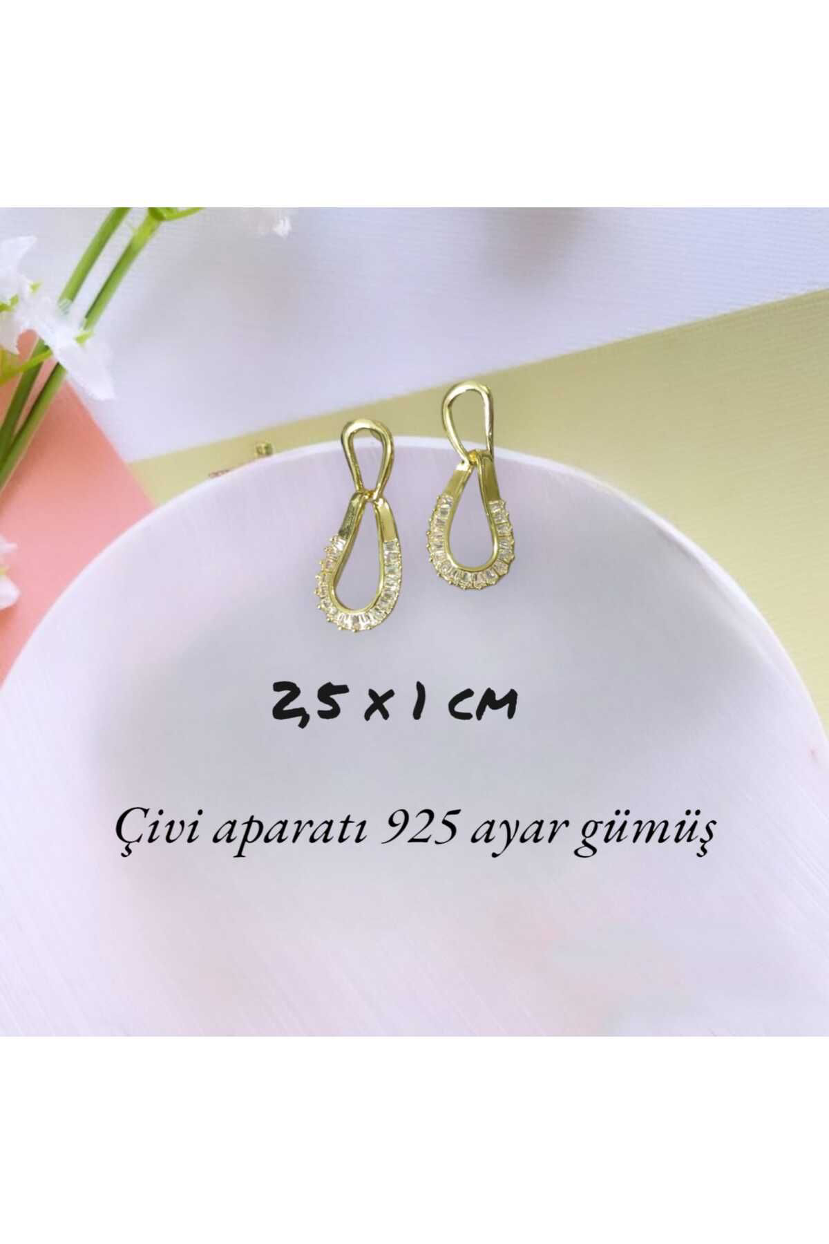 Dodemert Home Gold Damla 925 Ayar Gümüş Zirkon Taşli Küpe