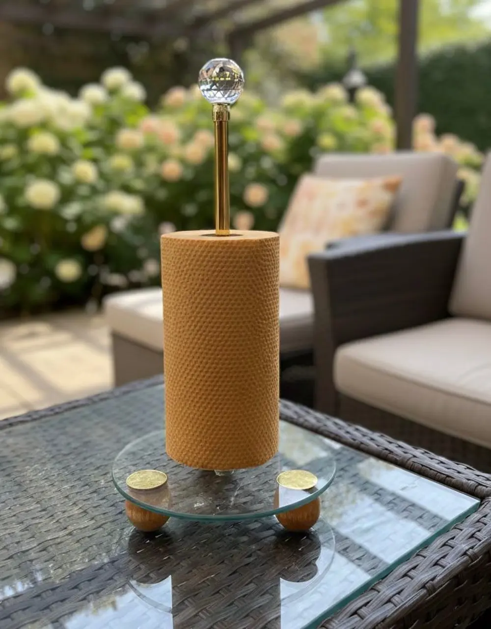 Gold Dekoratif Ahşap Top Ayaklı Cam Kağıt Havluluk,peçete Rulo Ka