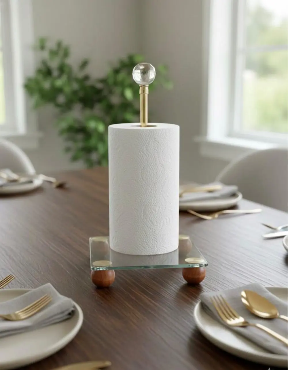 Gold Dekoratif Ahşap Top Ayaklı Cam Kağıt Havluluk,peçete Rulo Ka