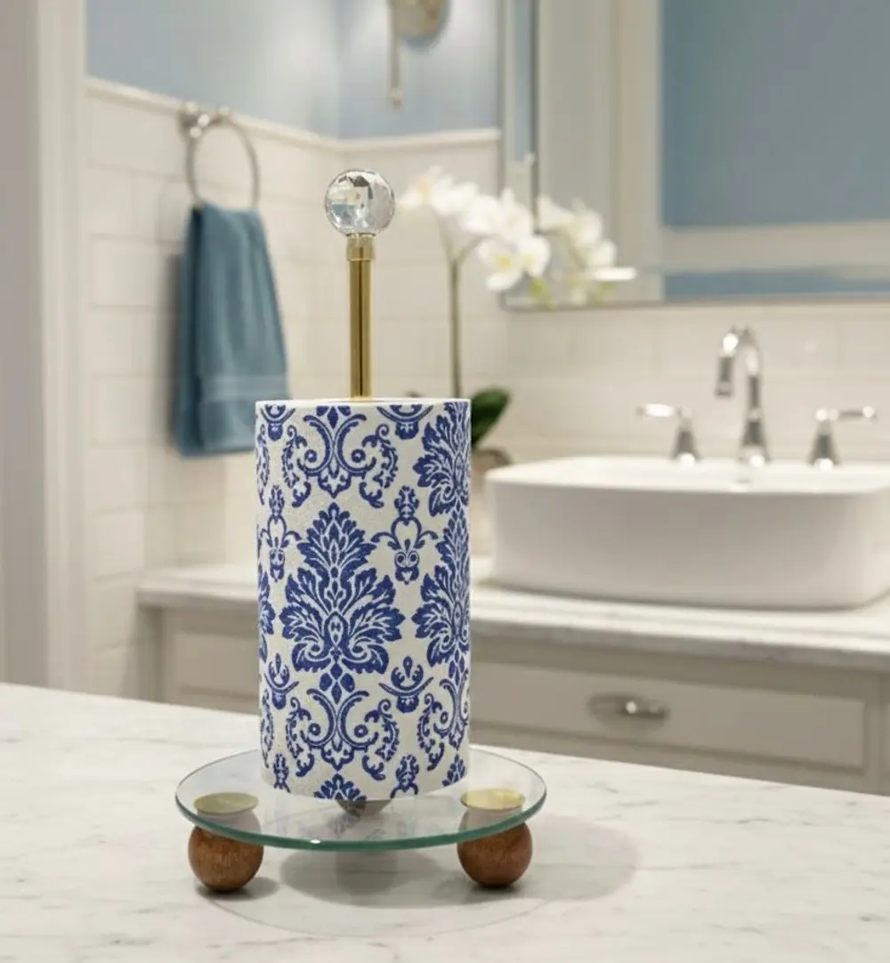 Gold Dekoratif Ahşap Top Ayaklı Cam Kağıt Havluluk,peçete Rulo Ka