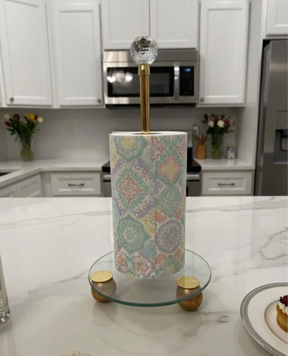 Gold Dekoratif Ahşap Top Ayaklı Cam Kağıt Havluluk,peçete Rulo Ka
