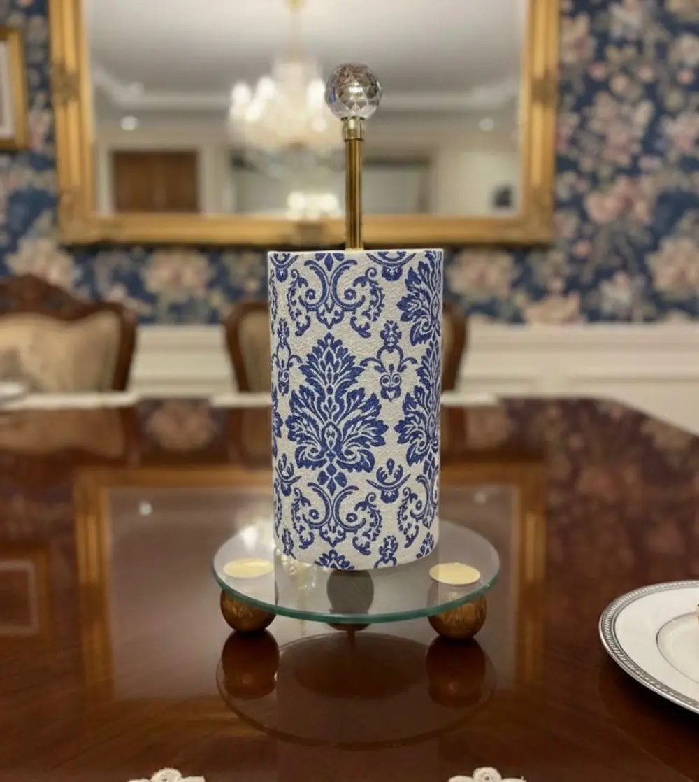 Gold Dekoratif Ahşap Top Ayaklı Cam Kağıt Havluluk,peçete Rulo Ka