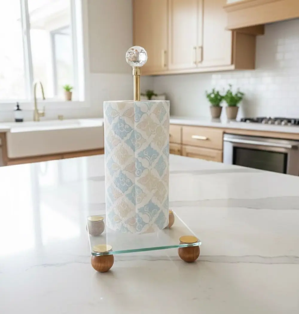 Gold Dekoratif Ahşap Top Ayaklı Cam Kağıt Havluluk,peçete Rulo Ka