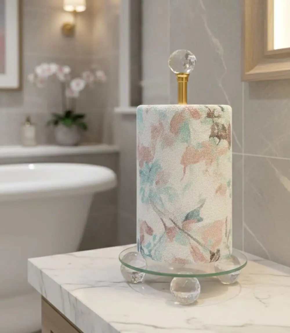 Gold Dekoratif Kristal Top Ayaklı Yuvarlak Cam Kağıt Havluluk,Peç