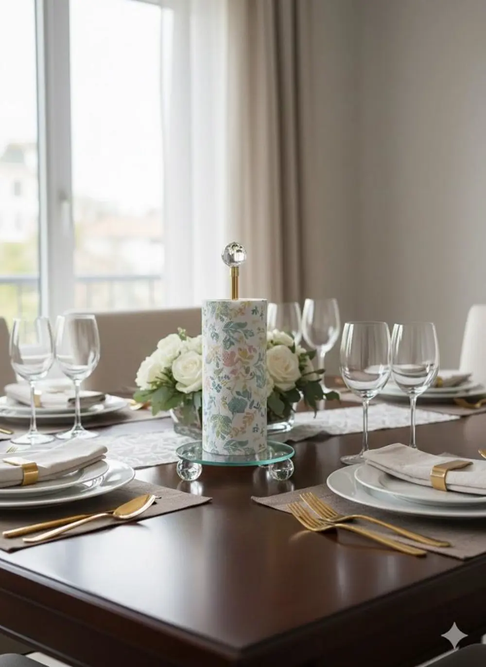 Gold Dekoratif Kristal Top Ayaklı Yuvarlak Cam Kağıt Havluluk,Peç