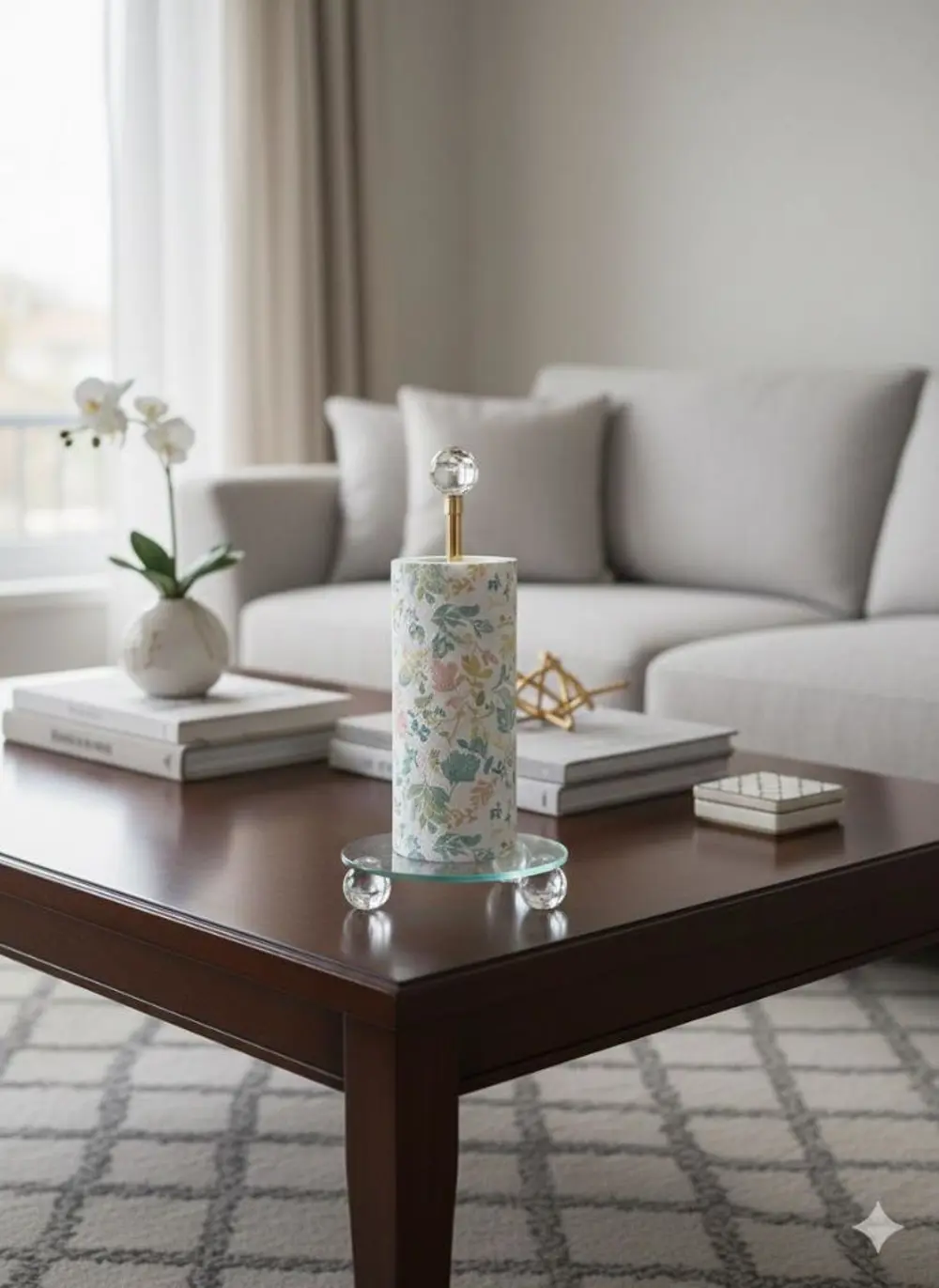 Gold Dekoratif Kristal Top Ayaklı Yuvarlak Cam Kağıt Havluluk,Peç