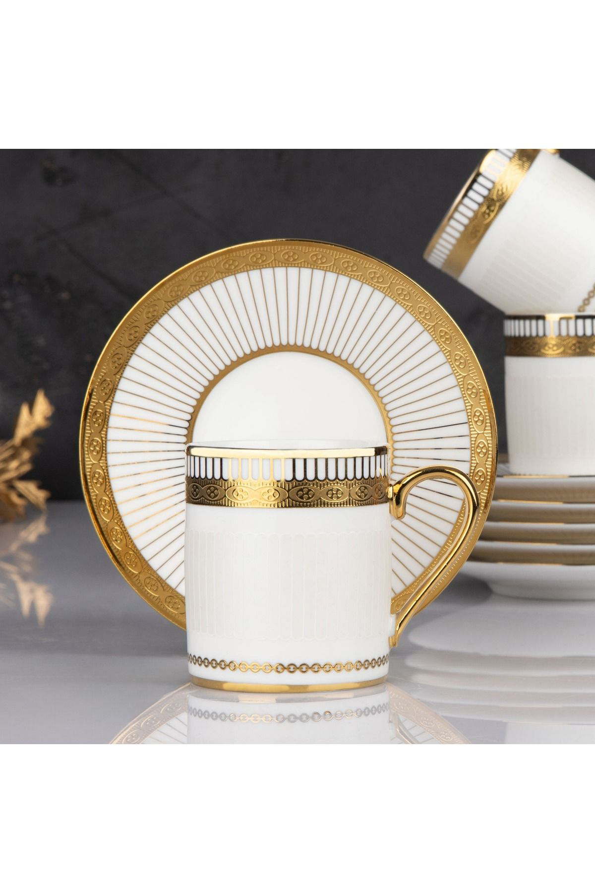Elif Aksesuar Gold Detaylı Porselen Fincan Takımı
