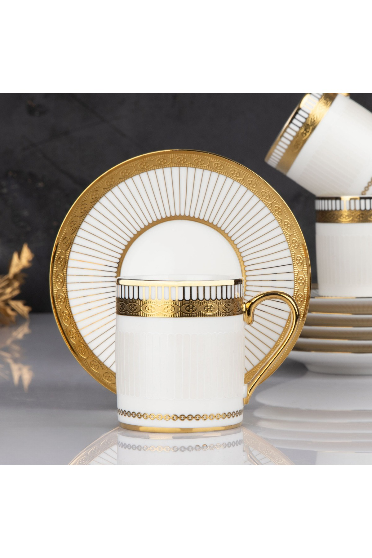 Elif Aksesuar Gold Detaylı Porselen Fincan Takımı