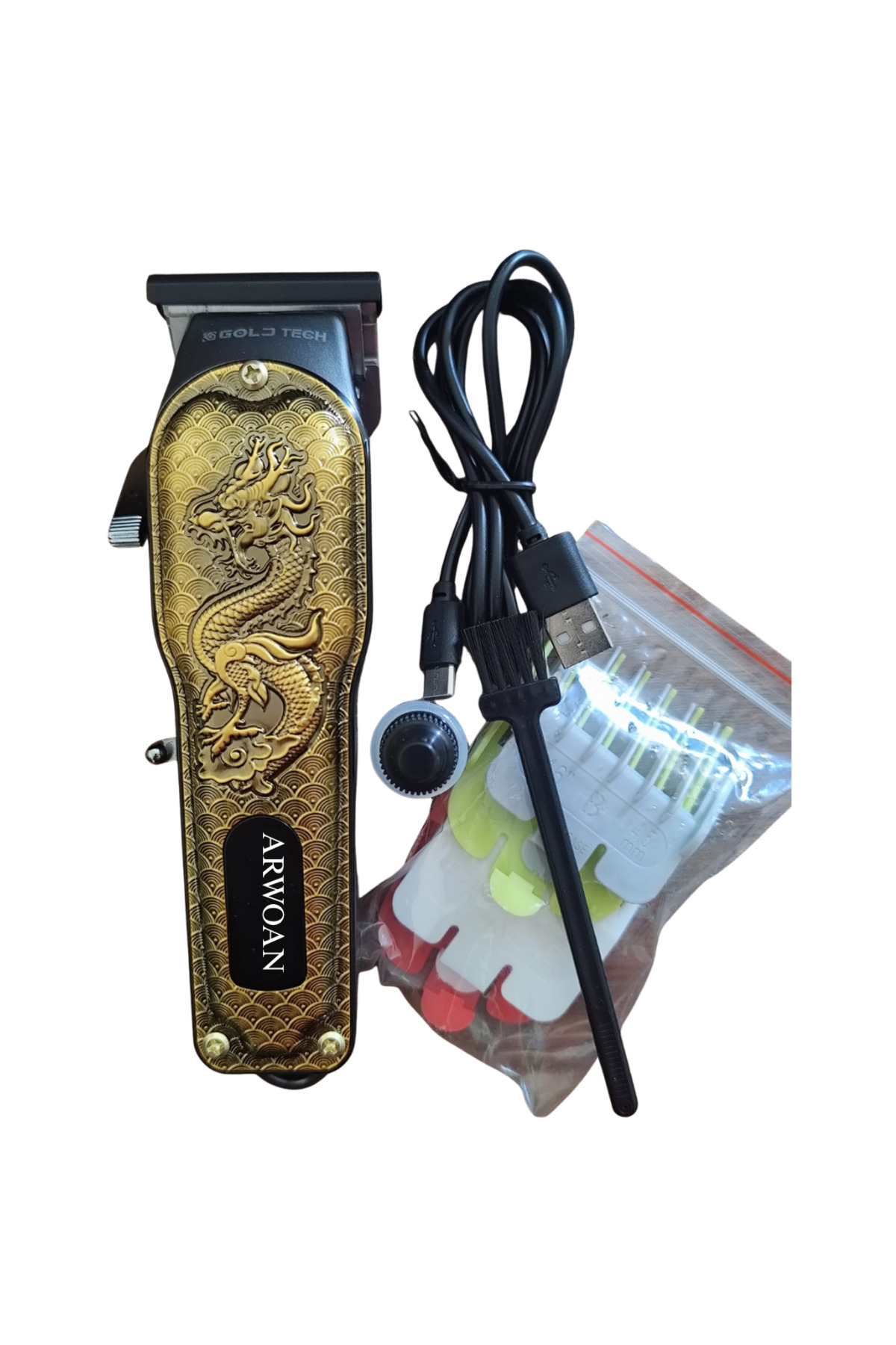 Gold Dragon Kabartmalı Metal Gövdeli Kablosuz Profesyonel Saç Kesme Makinesi