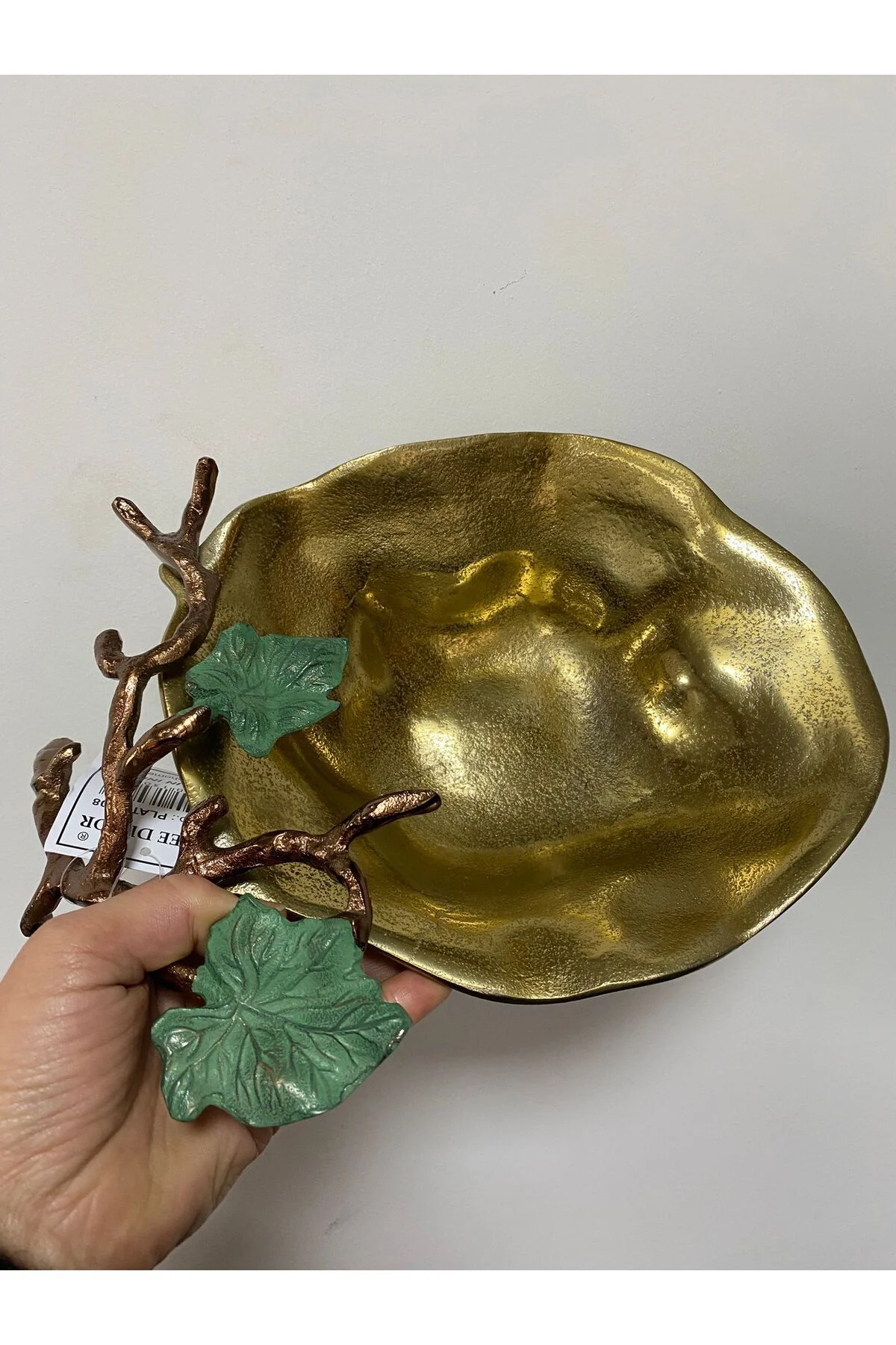 Gold Eskitme Aliminyum Dekoratif Yaprak Tabak Gold Eskitme Aliminyum Dekoratif Yaprak Tabak