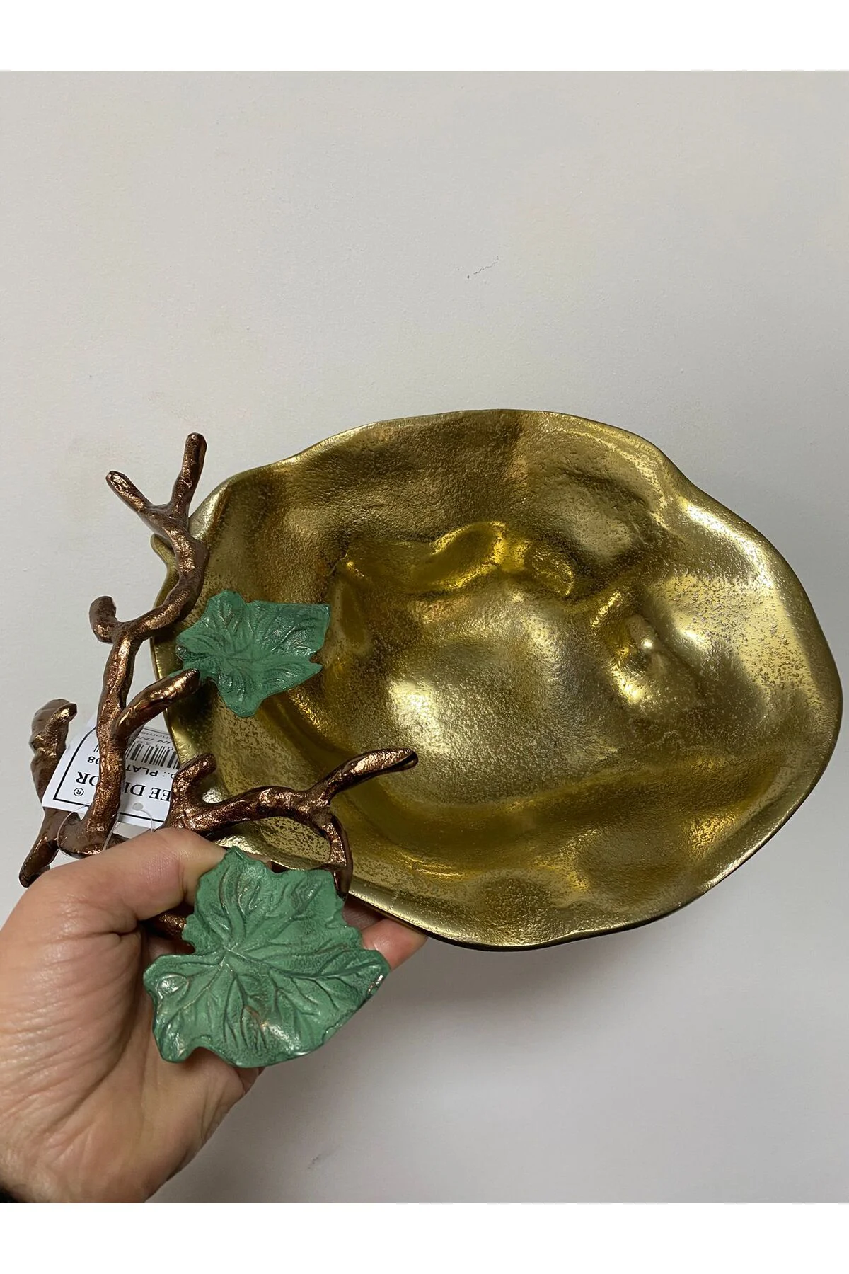 Gold Eskitme Aliminyum Dekoratif Yaprak Tabak