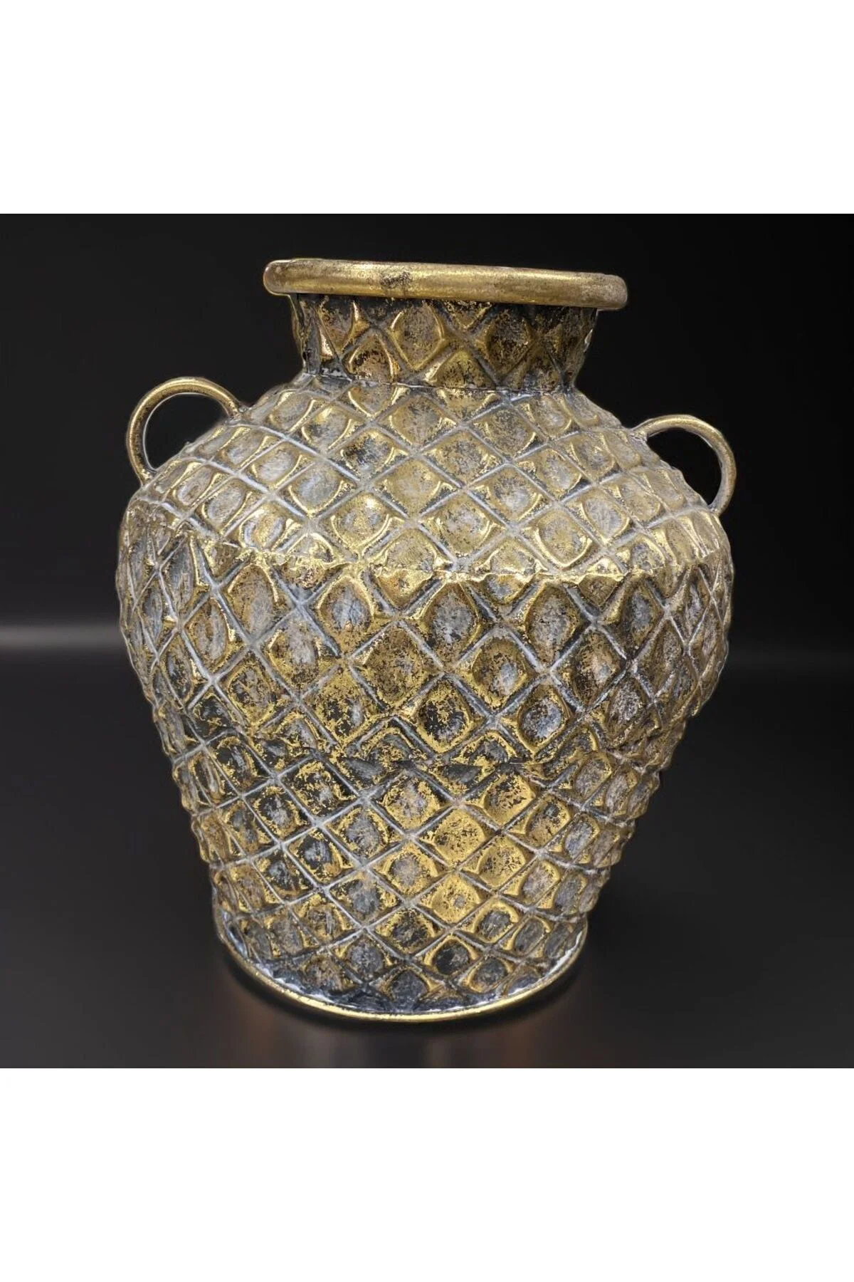 Gold Eskitme Kulplu Tombul Küp Vazo