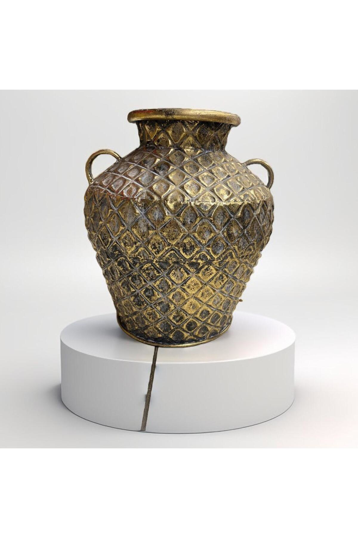 Elif Aksesuar Gold Eskitme Kulplu Tombul Küp Vazo