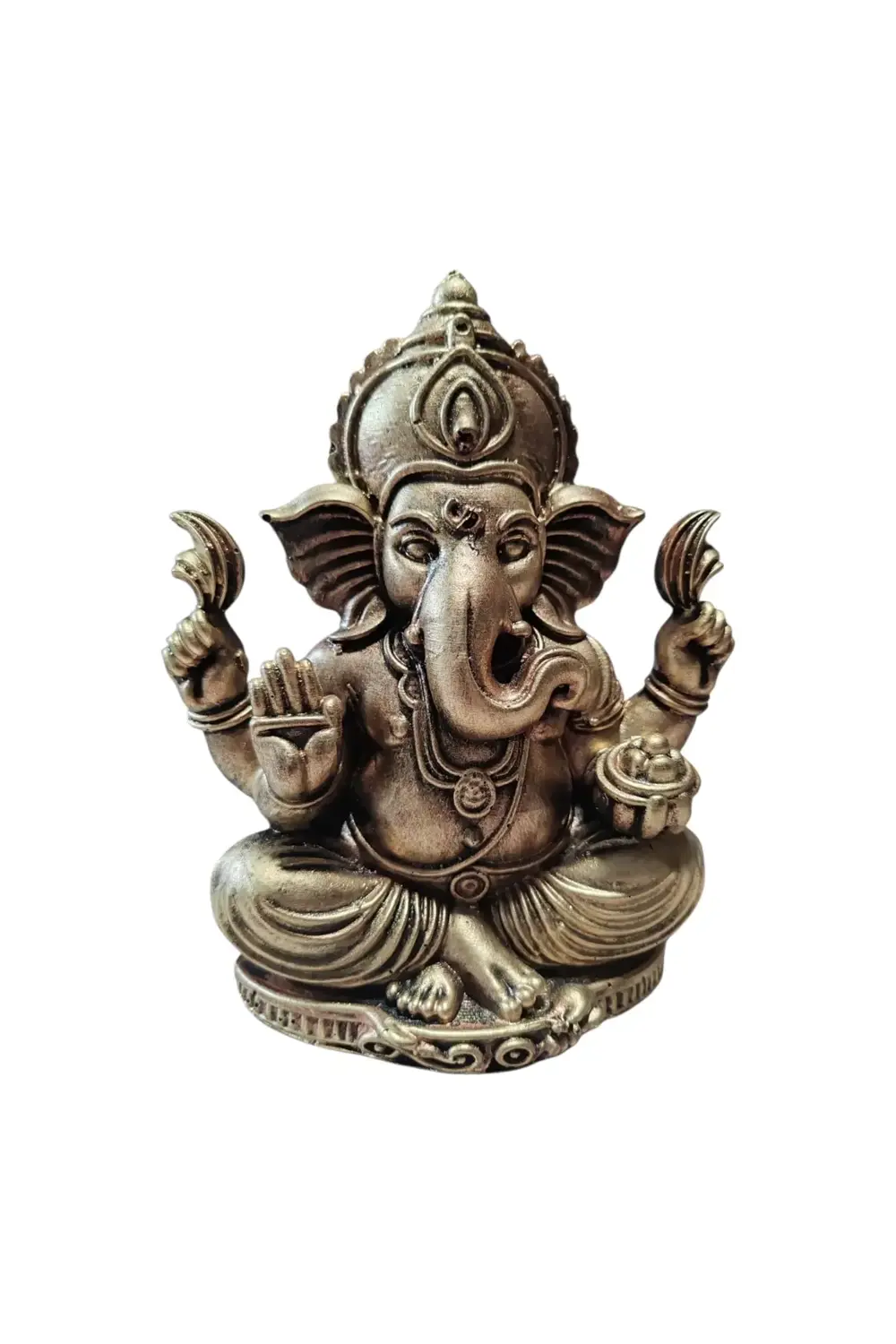 Gold Ganesha Heykeli – Altın Eskitme Hindu Şans ve Bereket Figürü