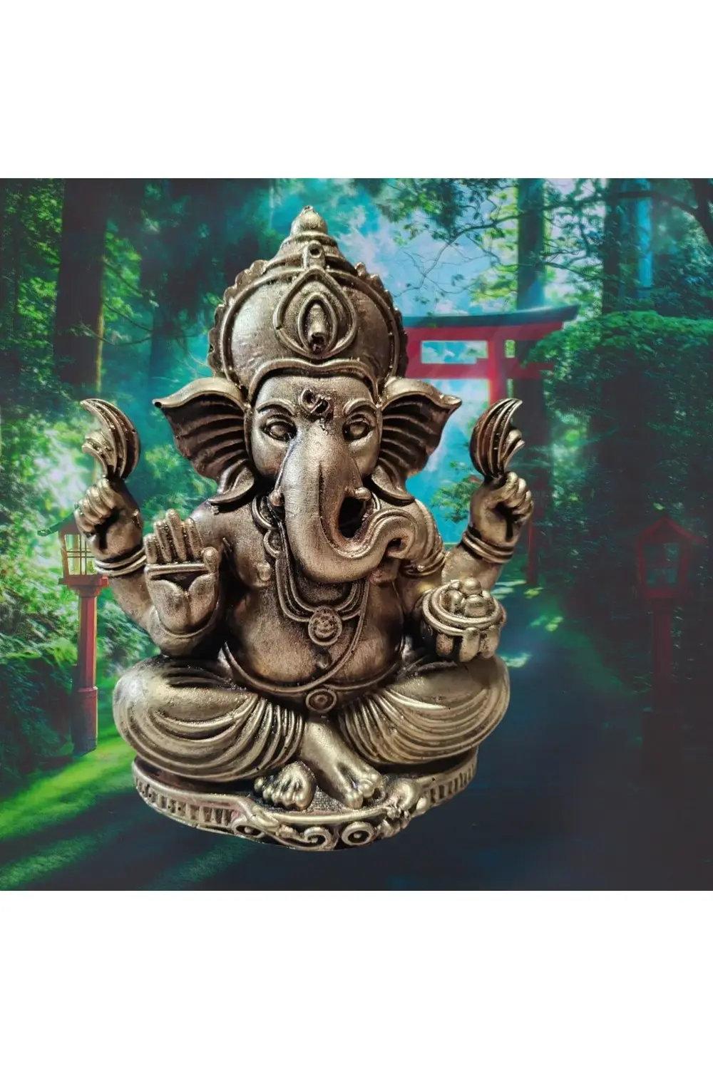 Gold Ganesha Heykeli – Altın Eskitme Hindu Şans ve Bereket Figürü