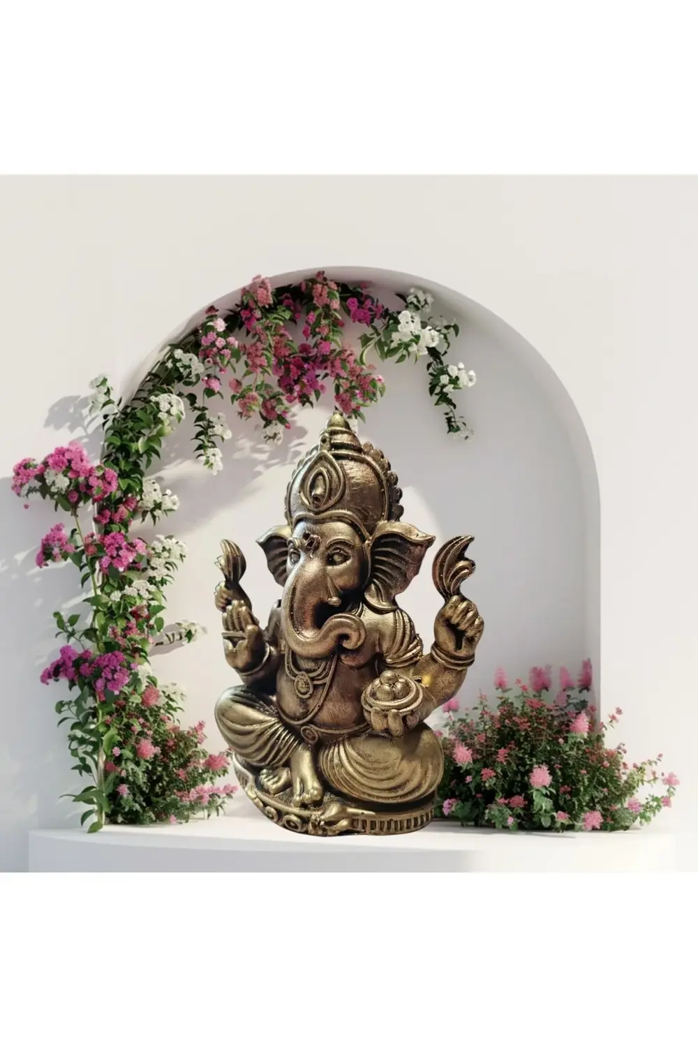 Gold Ganesha Heykeli – Altın Eskitme Hindu Şans ve Bereket Figürü