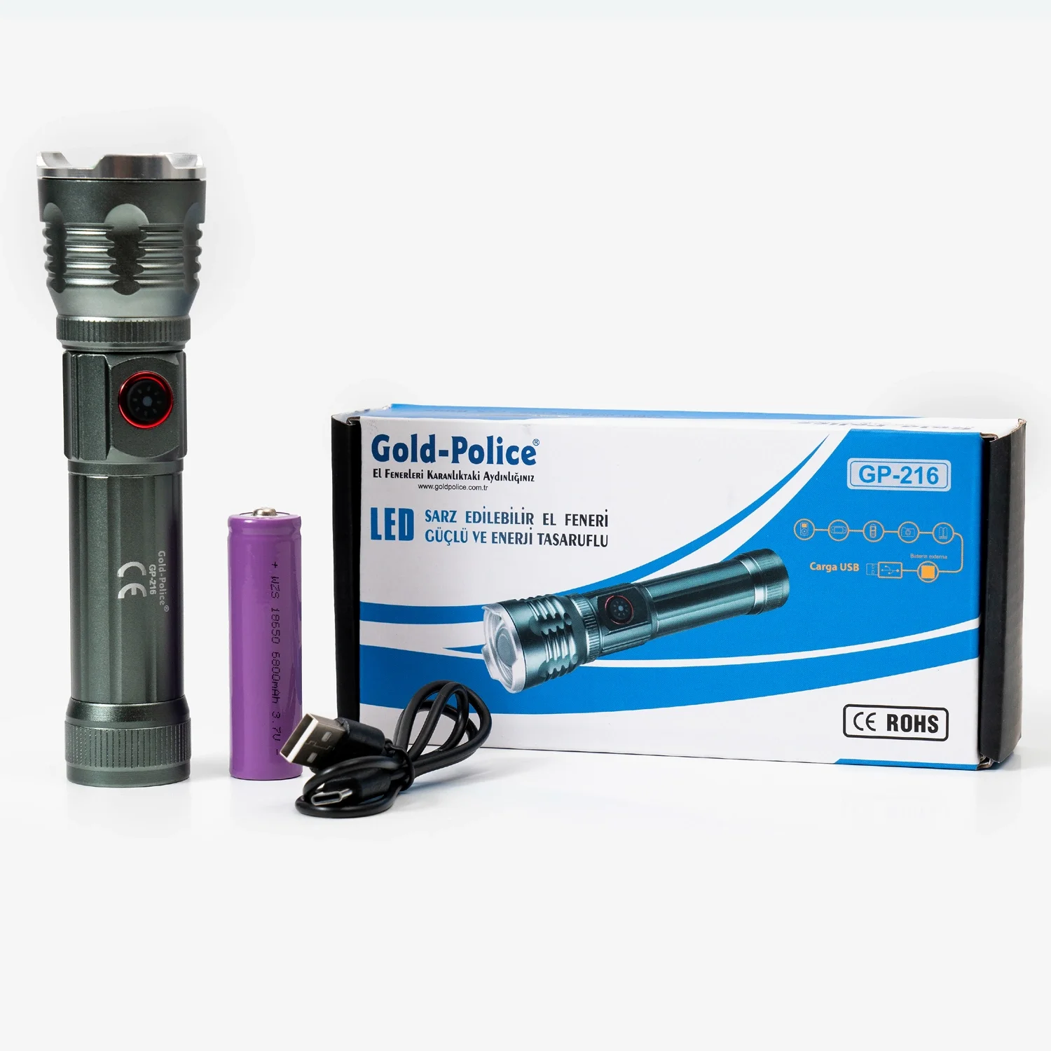 Gold Gp-216 Tg Led Şarjlı El Feneri 2000 Lümen Güç, Mıknatıslı Taban Ve Zoom Özelliğiyle Kamp Ve Tamir İşlerinizde Yanınızda. Hemen Uygun Fiyata Satın