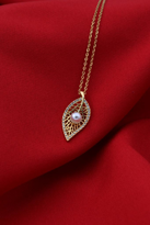 GOLD İNCİ DETAY YAPRAK FİGÜR ÇELİK KOLYE-ÇKOL130