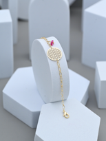 GOLD KAPLAMA ASORTİ DOĞAL TAŞ DETAY YAŞAM ÇİÇEĞİ FİGÜR BİLEKLİK-B