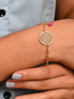 GOLD KAPLAMA ASORTİ DOĞAL TAŞ DETAY YAŞAM ÇİÇEĞİ FİGÜR BİLEKLİK-B