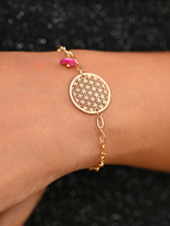 GOLD KAPLAMA ASORTİ DOĞAL TAŞ DETAY YAŞAM ÇİÇEĞİ FİGÜR BİLEKLİK-B