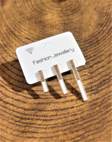 GOLD KAPLAMA BEYAZ MİNELİ DİKDÖRTGEN ÇOKLU VİP KÜPE-VİPKÜ34