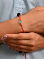 GOLD KAPLAMA CAM NAZAR BONCUK DETAY MAKROME ÖRME BİLEKLİK-BİLEKLİ