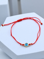 GOLD KAPLAMA CAM NAZAR BONCUK DETAY MAKROME ÖRME BİLEKLİK-BİLEKLİ