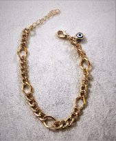GOLD KAPLAMA LACİVERT CAM NAZAR BONCUK DETAY KLASİK ZİNCİR BİLEKL GOLD KAPLAMA LACİVERT CAM NAZAR BONCUK DETAY KLASİK ZİNCİR BİLEKL