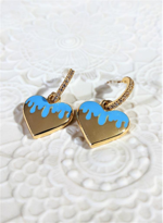 GOLD KAPLAMA MAVİ MİNELİ KALP VİP KÜPE-VİPKÜ36