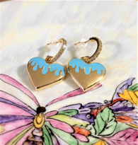 GOLD KAPLAMA MAVİ MİNELİ KALP VİP KÜPE-VİPKÜ36