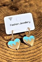 GOLD KAPLAMA MAVİ MİNELİ KALP VİP KÜPE-VİPKÜ36