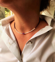 Tükkan Accessories Gold Kaplama Mor Lav Taşi Detay Mor-Beyaz Boncuk Kolye-Kol104