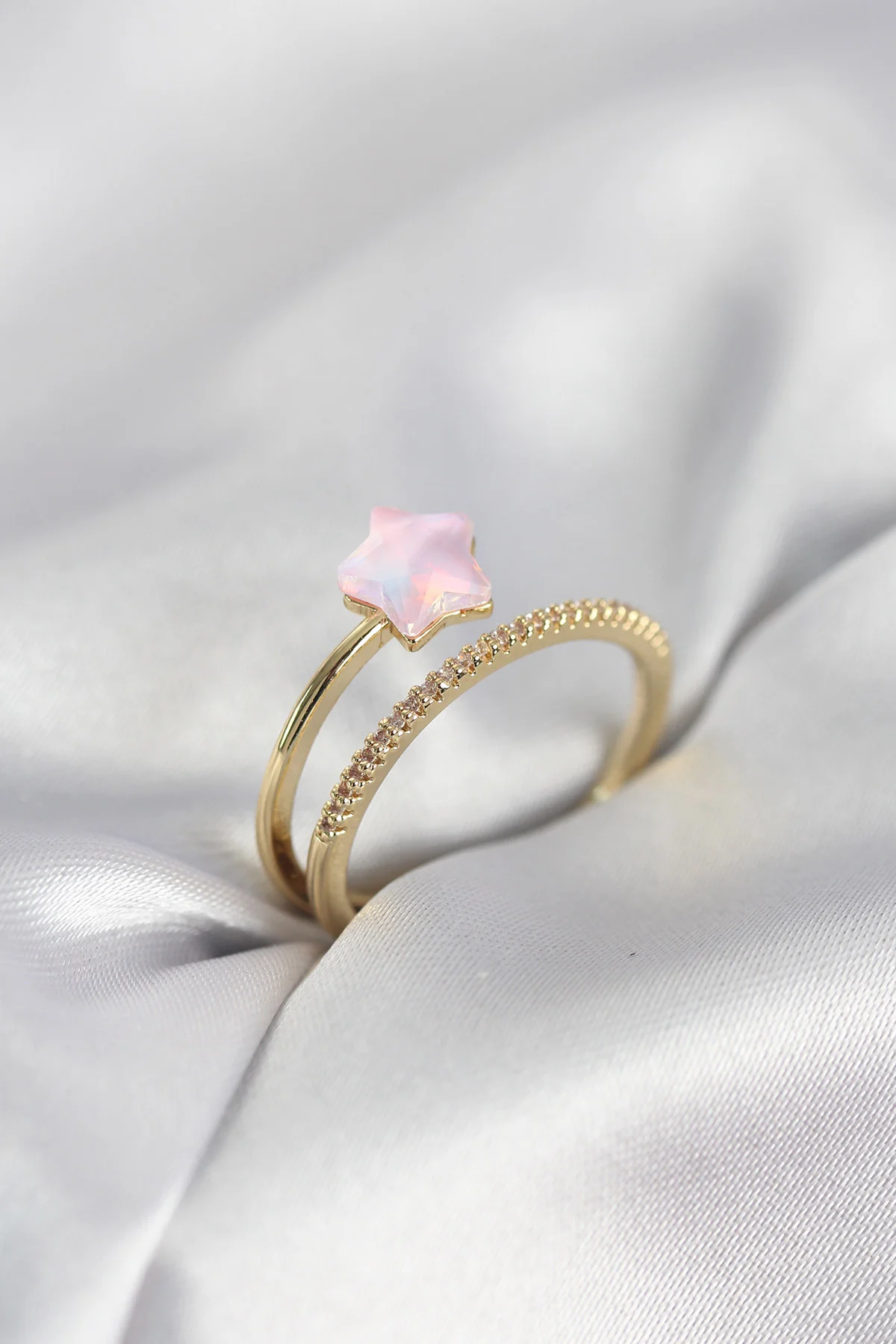 Gold Kaplama Pembe Zirkon Taşlı Halley Model Kadın Yüzüğü 5886