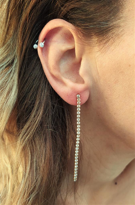 GOLD KAPLAMA TEK SIRA SWAROSKİ TAŞ SU YOLU ABİYE KÜPE-STK114