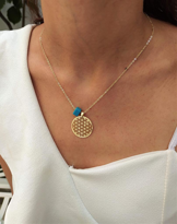 GOLD KAPLAMA YAŞAM ÇİÇEĞİ FİGÜRLÜ BODRUM TAŞ DETAY KOLYE-0KOL77