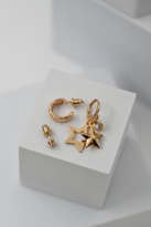 GOLD KAPLAMA YILDIZ FİGÜR SHAKİRA MODEL ZİRKON TAŞ 3 ÇİFT KOMBİN 