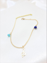 GOLD KAPLAMA ZİNCİR YEŞİL KIRMIZI TAŞ SOL ANAHTARI FİGÜR HALHAL-H