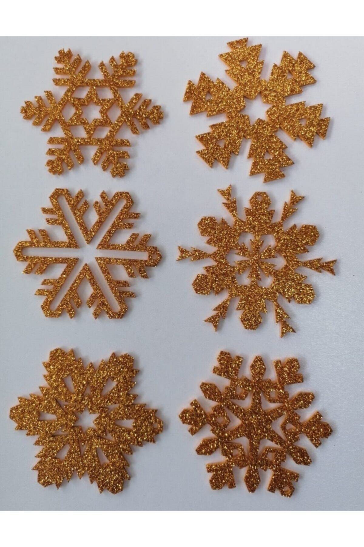 Leylaser Gold Kar Tanesi Simli Eva Ağaç Ve Hediye Süsü 8X8cm 6 Lı