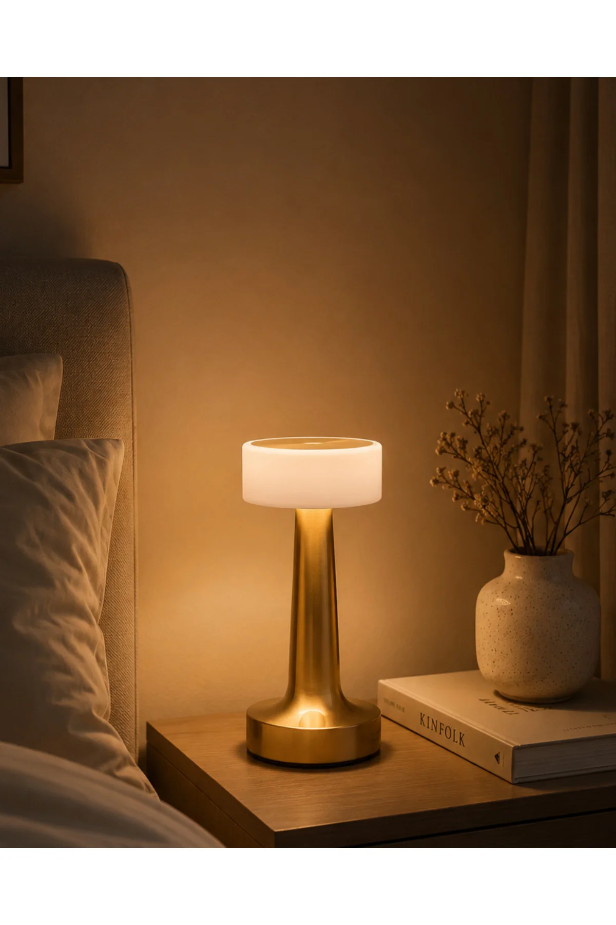 Gold Kare LED Masa Lambası Şarjlı Dimmer Kontrollü Dekoratif Işık