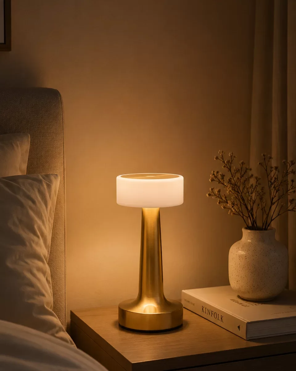 Gold Kare LED Masa Lambası Şarjlı Dimmer Kontrollü Dekoratif Işık – Kablosuz ve 3 Renkli Mod