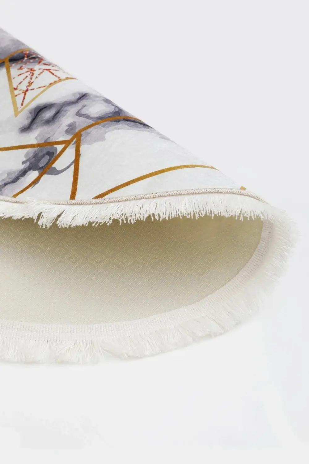 Gold Kristal Saçaklı Dijital Yuvarlak Halı Kaymaz Yıkanabilir 100